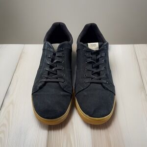 NEW TOMS BLACK LEANDRO MENS LACE-UP‎ CANVAS TWILL SNEAKER SHOES 14 BIG T LOGO